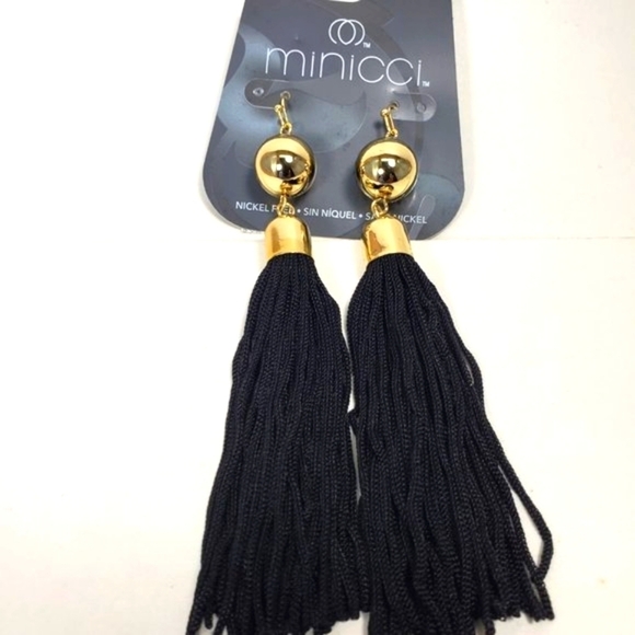 Black Tassel Fringe Dangle Earrings – Gold Women’s Statement Fashion Jewelry - Picture 7 of 8